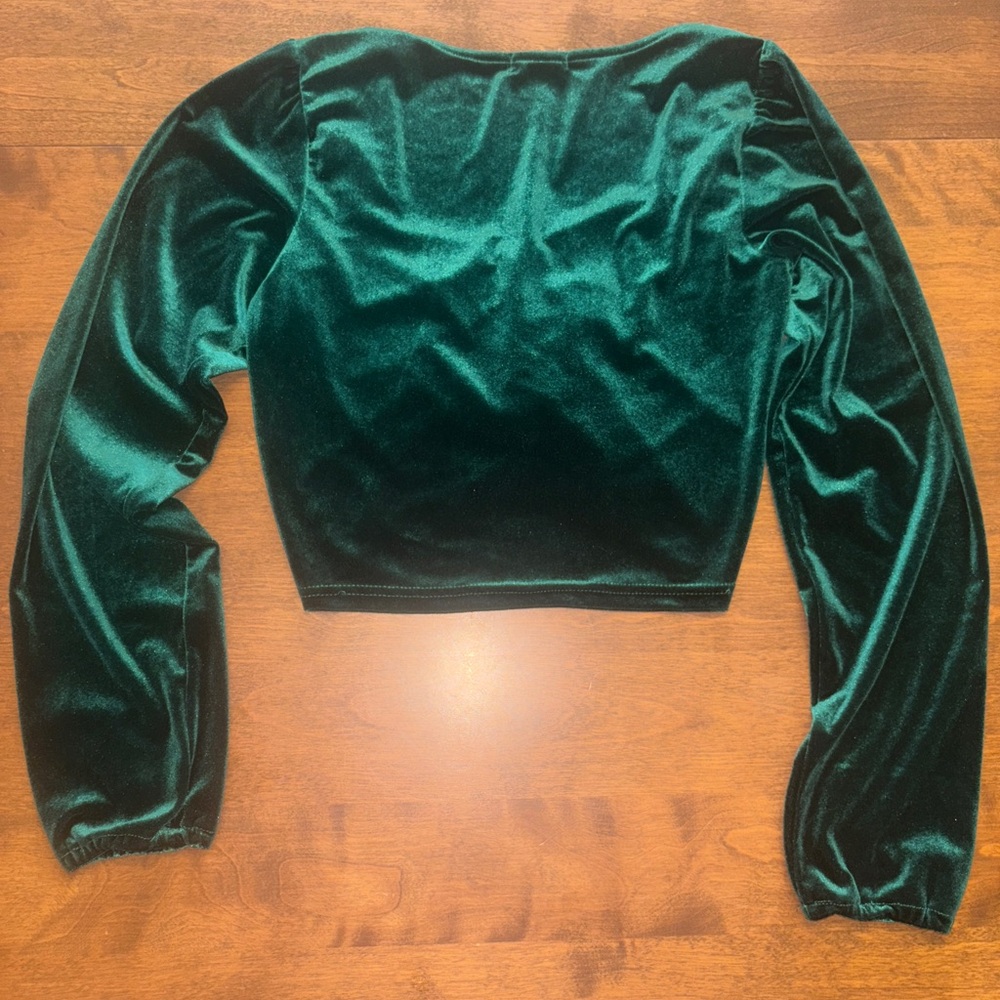 Emerald Green Velvet Ruched Top - Picture 5 of 7